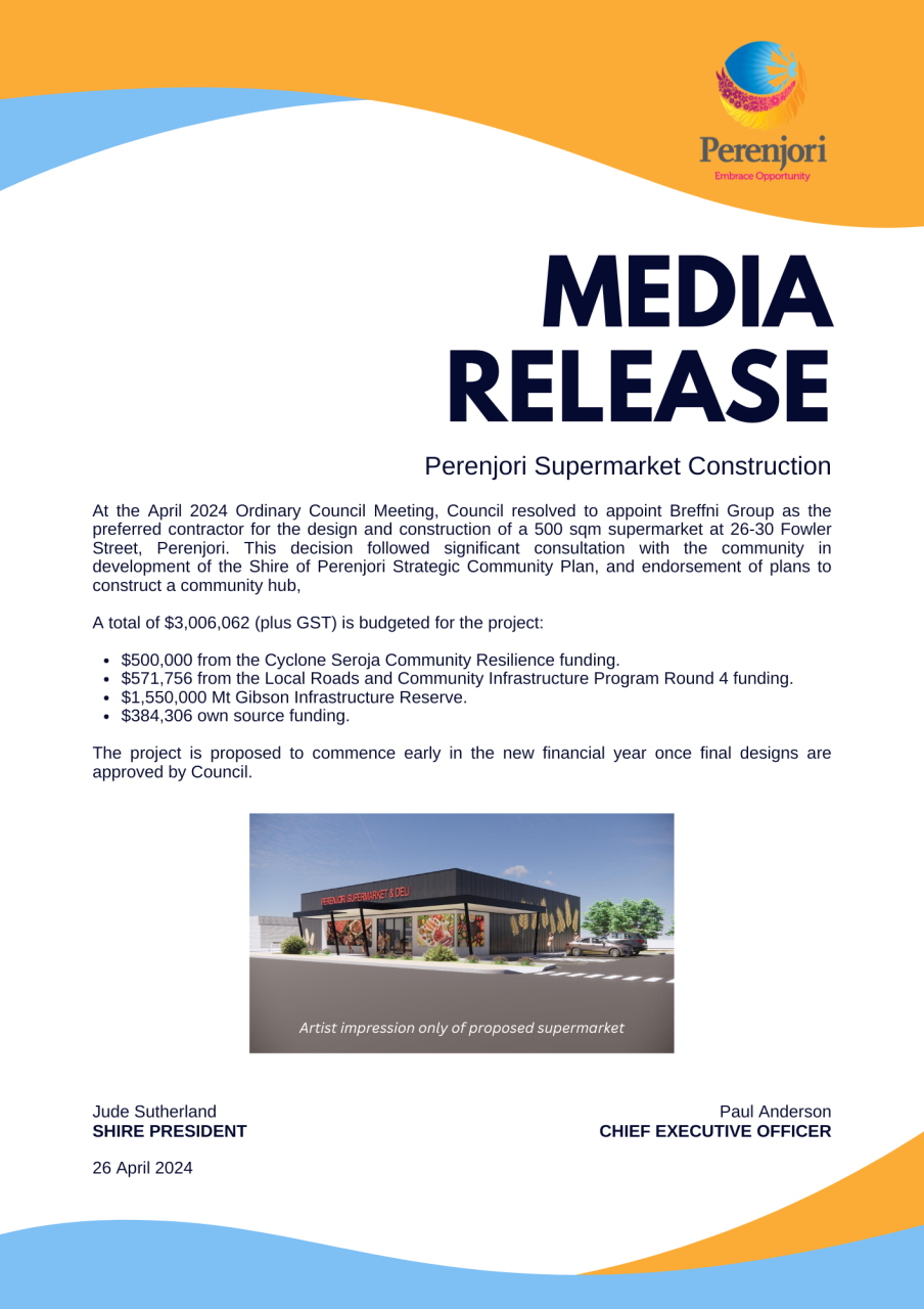 Media Update - Perenjori Supermarket