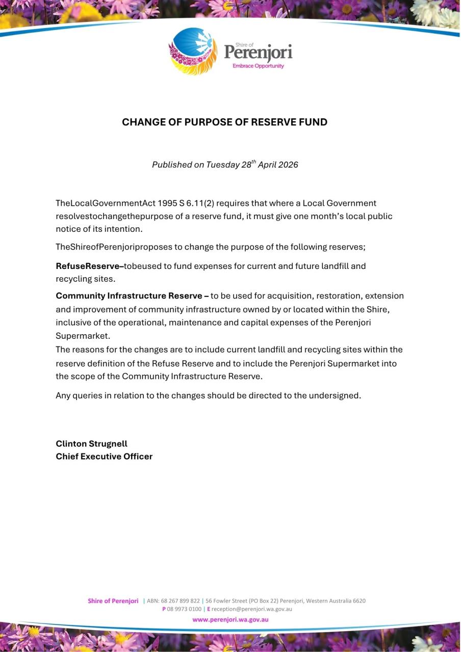 Change of Purpose of Reserve Fund